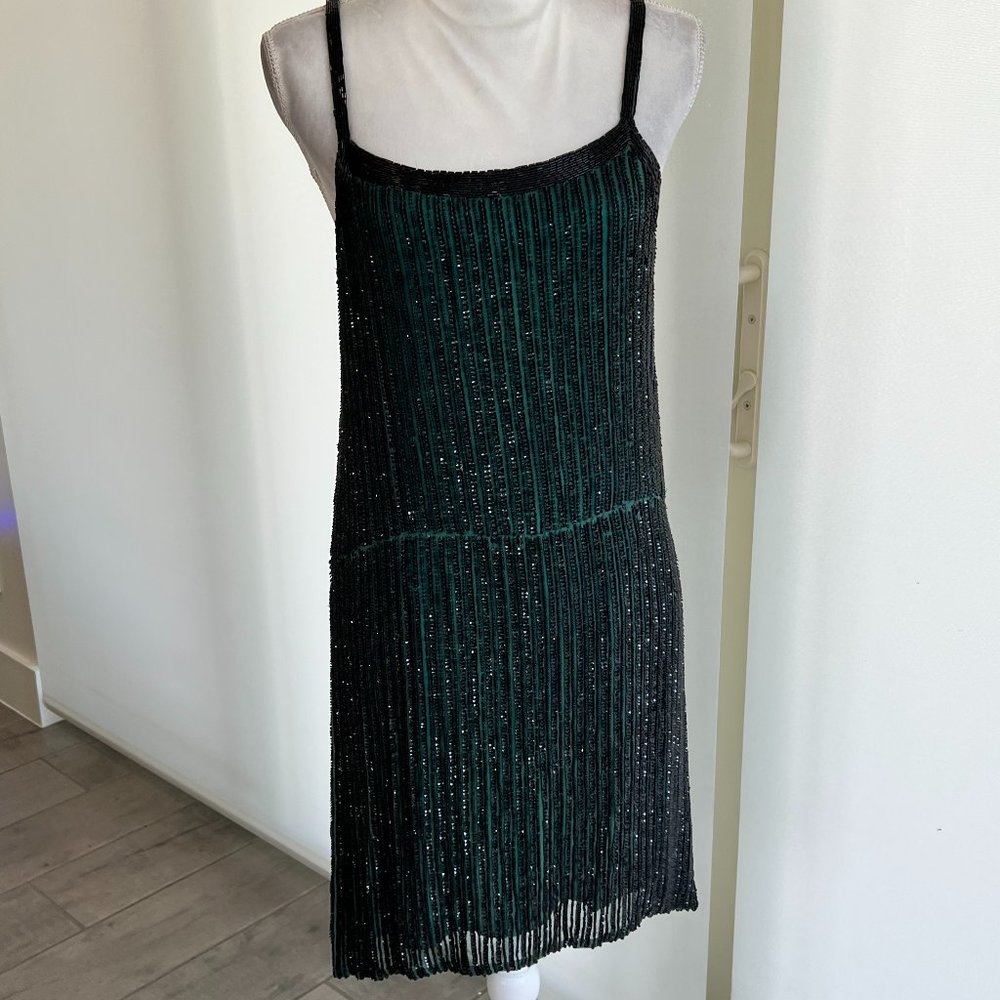 NWT Parker green and  black beaded mini dress